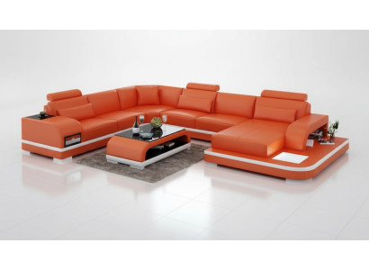 Sofa skórzana kanapa Żywy krajobraz Narożnikowa kanapa Narożnik Ustaw Design Nowoczesna Sofa +USB Nowość