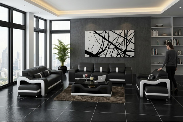 Design Zestaw sofowy Kanapa Podkładka Sofy Skóra Modern 3+2 miejsce do siedzenia Kompletny Zestaw Nowy
