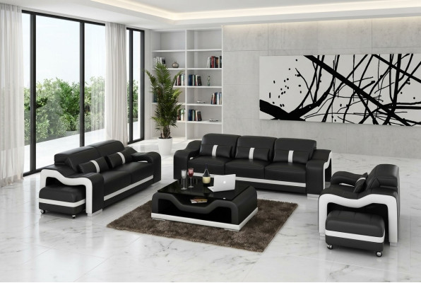 Design Zestaw sofowy Kanapa Podkładka Sofy Skóra Modern 3+2 miejsce do siedzenia Kompletny Zestaw Nowy