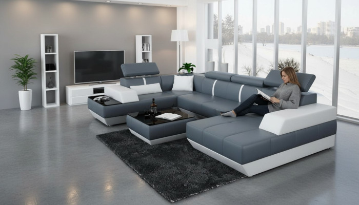 Nowoczesna sofa skórzana Podkładka Narożnikowa kanapa Sofa Couch Żywy krajobraz K5015 + USB