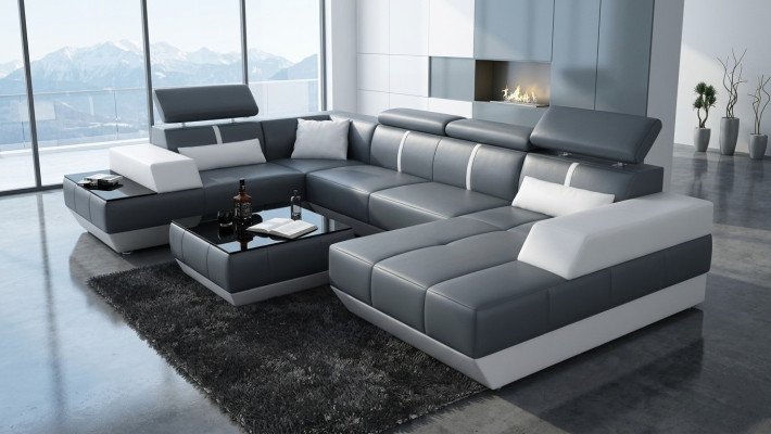 Nowoczesna sofa skórzana Podkładka Narożnikowa kanapa Sofa Couch Żywy krajobraz K5015 + USB