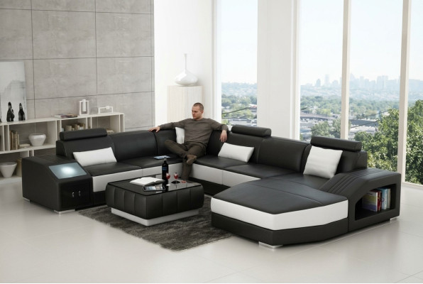 Zestaw narożny Skóra sofa salonowa tapicerowane narożniki Zestawy Żywy krajobraz +USB