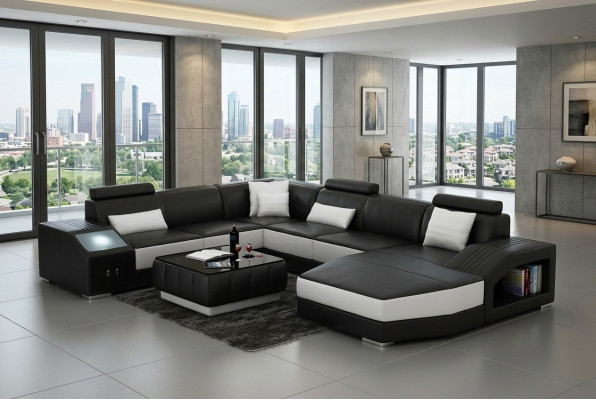 Zestaw narożny Skóra sofa salonowa tapicerowane narożniki Zestawy Żywy krajobraz +USB
