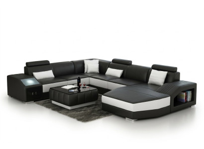 Zestaw narożny Skóra sofa salonowa tapicerowane narożniki Zestawy Żywy krajobraz +USB