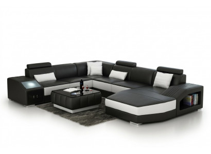 Zestaw narożny Skóra sofa salonowa tapicerowane narożniki Zestawy Żywy krajobraz +USB