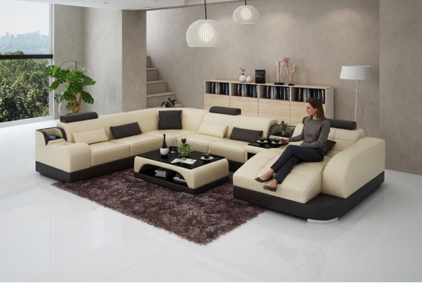 Zestaw narożny Skóra sofa do salonu Żywy krajobraz tapicerowane zestawy narożników +USB