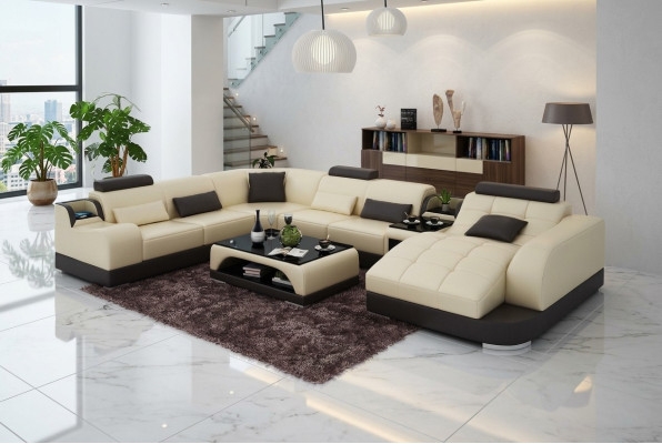 Zestaw narożny Skóra sofa do salonu Żywy krajobraz tapicerowane zestawy narożników +USB