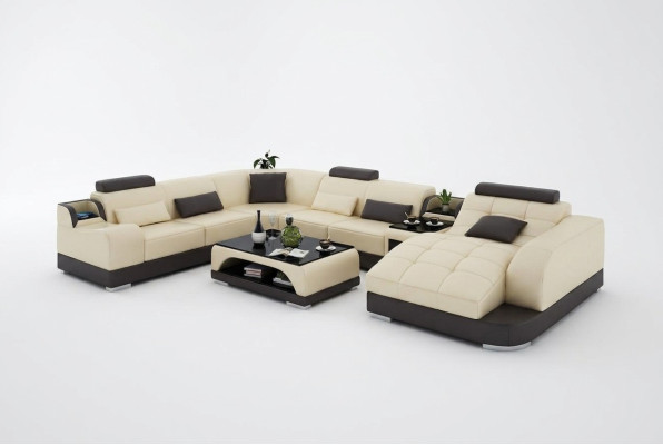 Zestaw narożny Skóra sofa do salonu Żywy krajobraz tapicerowane zestawy narożników +USB