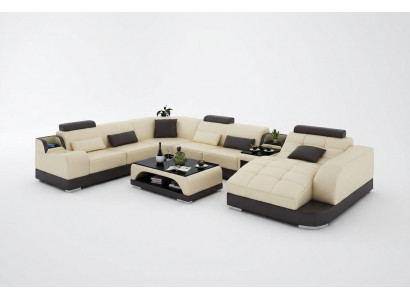 Zestaw narożny Skóra sofa do salonu Żywy krajobraz tapicerowane zestawy narożników +USB