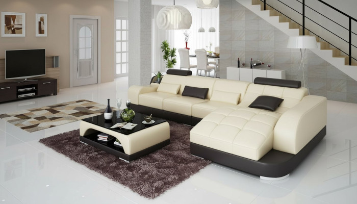 Narożnikowa kanapa Designerska sofa w kształcie litery L Podkładka Siedziba Ustawić Skóra Żywy krajobraz