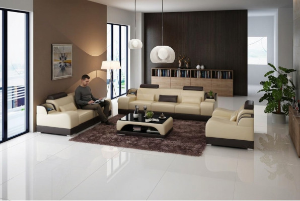 Design Zestaw sofowy Kanapa Podkładka Sofy Skóra 3+2 miejsce do siedzenia Kompletny Zestaw New Modern