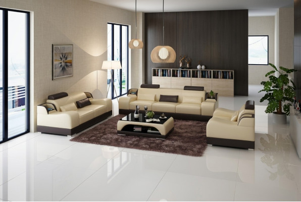 Design Zestaw sofowy Kanapa Podkładka Sofy Skóra 3+2 miejsce do siedzenia Kompletny Zestaw New Modern