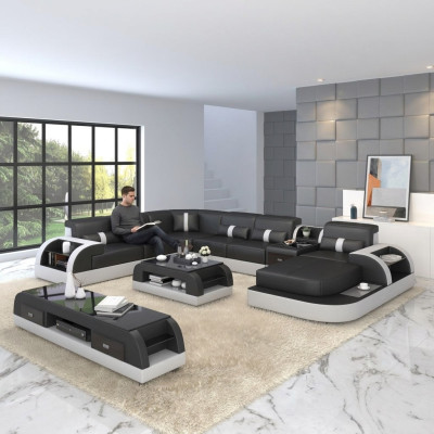 Luksusowa Sofa Żywy krajobraz Podkładka U Form Zestaw narożny Narożnikowa kanapa Couch XXL Big + USB