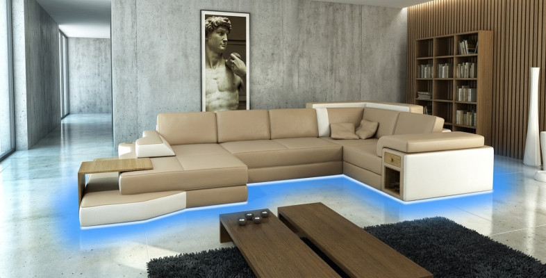 XXL Design Narożnikowa kanapa Duża Sofa z USB Couch Wohlandschaft U Form Skóra Włókienniczy Narożnik