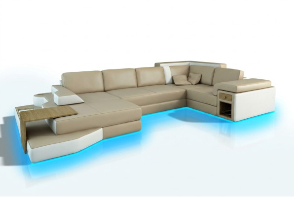 XXL Design Narożnikowa kanapa Duża Sofa z USB Couch Wohlandschaft U Form Skóra Włókienniczy Narożnik
