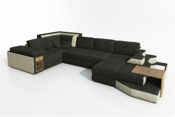 XXL Design Duża Sofa z USB, Narożnikowa kanapa Kanapa Wohlandschaft U Form Skóra Włókienniczy Narożnik