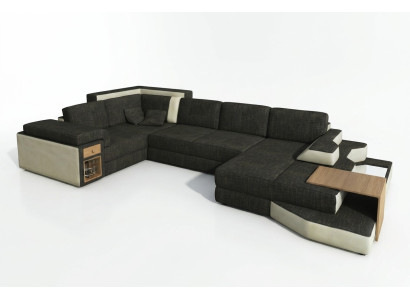 XXL Design Duża Sofa z USB, Narożnikowa kanapa Kanapa Wohlandschaft U Form Skóra Włókienniczy Narożnik