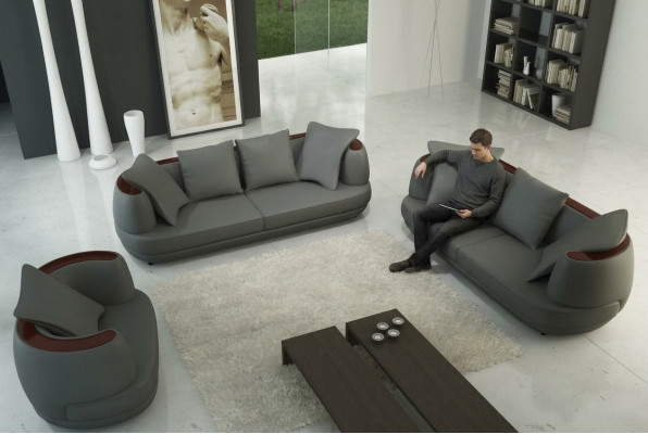 Zestaw sofowy z USB Luksusowa Designerska Kanapa Podkładka 3+2+1 Skóra Sofa Siedziba Szara Nowość