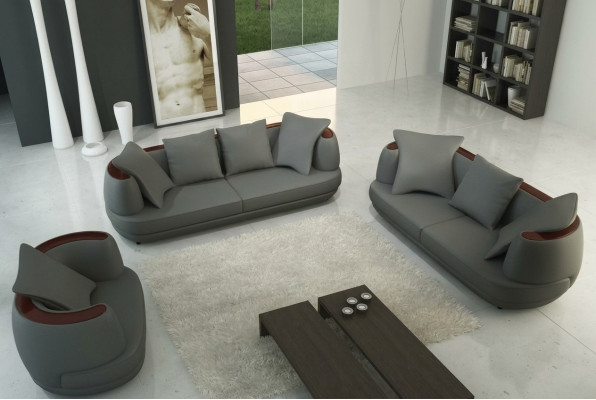 Zestaw sofowy z USB Luksusowa Designerska Kanapa Podkładka 3+2+1 Skóra Sofa Siedziba Szara Nowość