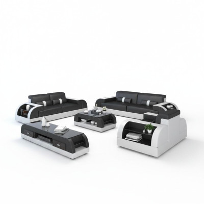 Zestaw sofowy z USB Couch Podkładka Skóra Sofa 3+2+1 Klasyczne Kanapy Siedziba NOWOŚĆ