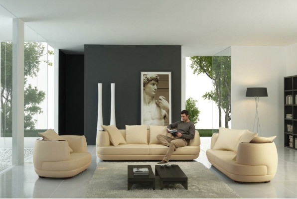 Zestaw sofowy + USB Luksusowa Designerska Kanapa Podkładka 3+2+1 Skóra Sofa Siedziba Beżowa NOWOŚĆ
