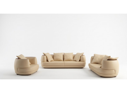 Zestaw sofowy + USB Luksusowa Designerska Kanapa Podkładka 3+2+1 Skóra Sofa Siedziba Beżowa NOWOŚĆ