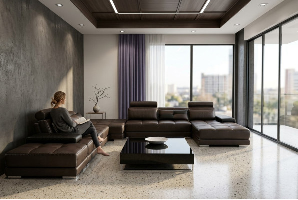 Sofa skórzana kanapa Żywy krajobraz Narożnikowa kanapa Narożnik Ustaw Design Nowoczesna Sofa + USB Nowość