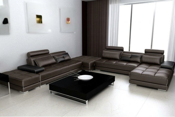 Sofa skórzana kanapa Żywy krajobraz Narożnikowa kanapa Narożnik Ustaw Design Nowoczesna Sofa + USB Nowość