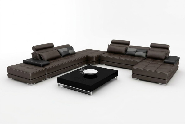Sofa skórzana kanapa Żywy krajobraz Narożnikowa kanapa Narożnik Ustaw Design Nowoczesna Sofa + USB Nowość