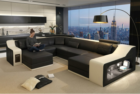 Skórzana sofa kanapa Żywy krajobraz Narożnik kanapa Narożnik Ustaw Design Nowoczesna Sofa z USB