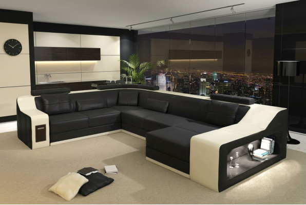 Skórzana sofa kanapa Żywy krajobraz Narożnik kanapa Narożnik Ustaw Design Nowoczesna Sofa z USB