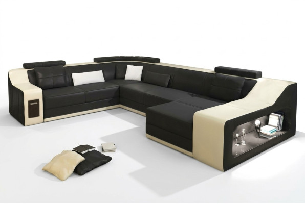 Skórzana sofa kanapa Żywy krajobraz Narożnik kanapa Narożnik Ustaw Design Nowoczesna Sofa z USB