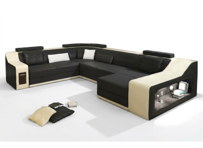 Skórzana sofa kanapa Żywy krajobraz Narożnik kanapa Narożnik Ustaw Design Nowoczesna Sofa z USB