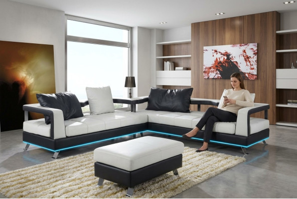Sofa skórzana kanapa Żywy krajobraz Narożnikowa kanapa Narożnik Ustaw Design Nowoczesna Sofa + USB Nowość