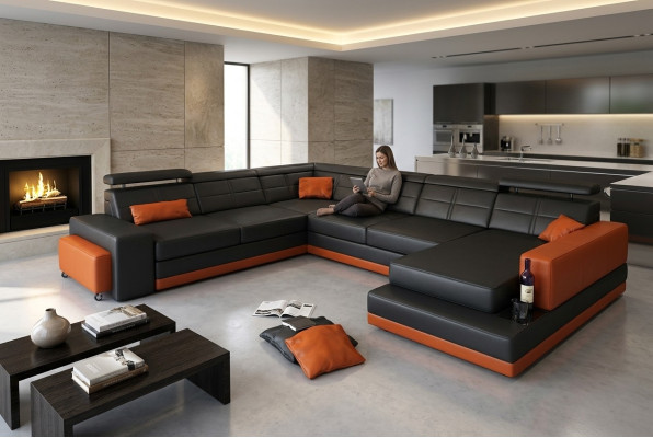 Skórzana Sofa Kanapa Nowy Żywy krajobraz Narożnikowa kanapa Narożnik Ustawić Design Nowoczesna Sofa + USB