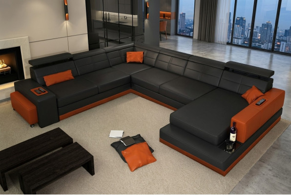 Skórzana Sofa Kanapa Nowy Żywy krajobraz Narożnikowa kanapa Narożnik Ustawić Design Nowoczesna Sofa + USB