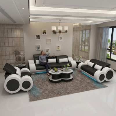 Sofa skórzana Kanapa Zestaw sofowy 3+2+1 Ustawić Design Nowoczesna Sofa + miejsce do siedzenia USB Nowa