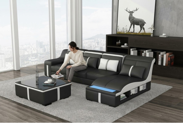 Design Narożnik Sofa USB LED + Tablica Podkładka Narożnik Siedziba Skóra Ustawić Żywy krajobraz
