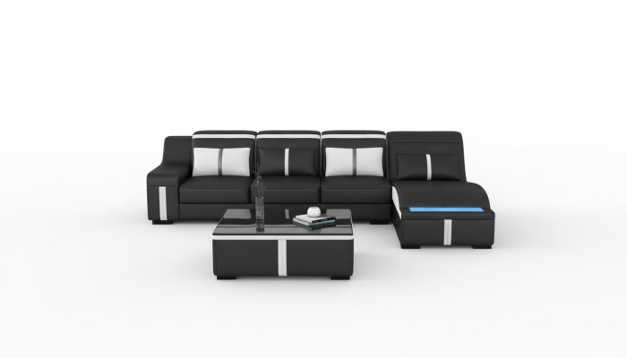 Design Narożnik Sofa USB LED + Tablica Podkładka Narożnik Siedziba Skóra Ustawić Żywy krajobraz