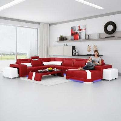 Sofa skórzana kanapa Żywy krajobraz Narożnikowa kanapa Narożnik Ustaw Design Nowoczesna Sofa + USB Nowość