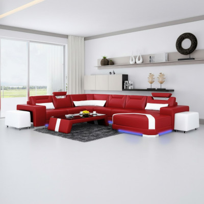 Sofa skórzana kanapa Żywy krajobraz Narożnikowa kanapa Narożnik Ustaw Design Nowoczesna Sofa + USB Nowość