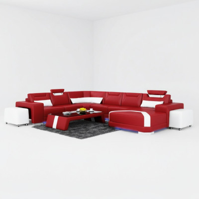 Sofa skórzana kanapa Żywy krajobraz Narożnikowa kanapa Narożnik Ustaw Design Nowoczesna Sofa + USB Nowość