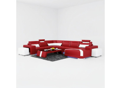 Sofa skórzana kanapa Żywy krajobraz Narożnikowa kanapa Narożnik Ustaw Design Nowoczesna Sofa + USB Nowość
