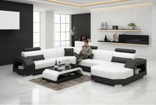 Skórzana sofa kanapa Żywy krajobraz Narożnik kanapa Narożnik Ustaw Design Nowoczesna Sofa z USB