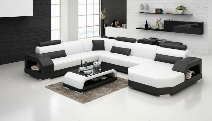 Skórzana sofa kanapa Żywy krajobraz Narożnik kanapa Narożnik Ustaw Design Nowoczesna Sofa z USB