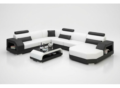 Skórzana sofa kanapa Żywy krajobraz Narożnik kanapa Narożnik Ustaw Design Nowoczesna Sofa z USB
