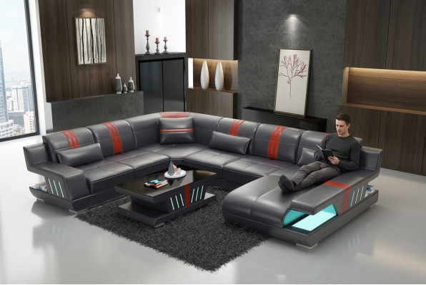 Narożnikowa kanapa Żywy krajobraz Sofa Couch U Shape Podkładka Couchen Skóra Design Illuminated