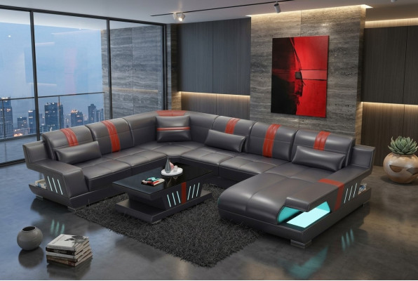 Narożnikowa kanapa Żywy krajobraz Sofa Couch U Shape Podkładka Couchen Skóra Design Illuminated