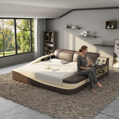 Wielofunkcyjne łóżko Bluetooth Boks Luxury Design Skóra łóżko Hotel Double Nowość