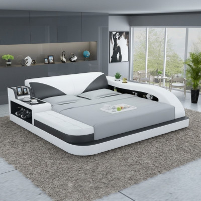 Wielofunkcyjne łóżko Luxury Design Skóra łóżka Double Zgłoszenie Półka 180x200
